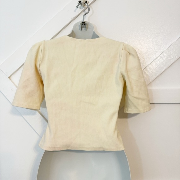 Derek Lam Puff Sleeve Square Neck Rib Knit Crop Top Yellow Cream Sz XS - Picture 5 of 9